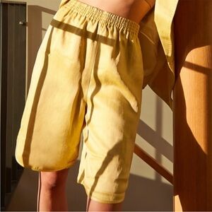 LE FOU WILFRED ARITIZIA yellow green acetate linen blend high rise shorts